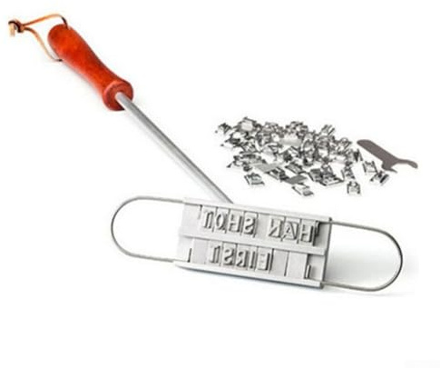 Pumixiy Grill Branding Tool for Meat and Steaks, BBQ Branding Iron with 55 Interchangeable Letters, Personalized BBQ for Grill Lovers, Wood Handle