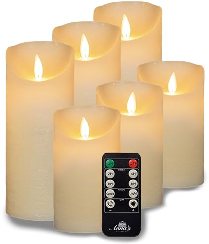 6 velas LED grandes marfil marfil diámetro 10 cm x 15 cm & diámetro 10 cm x 25 cm altura – cada uno necesita 2 pilas C velas LED con efecto parpadeante y temporizador – Vela LED grande sin llama