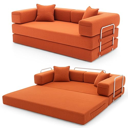 YINIX Sofá Cama 3 Plazas de 200cm, Sofá de Suelo Modular de Pana (Sin Montaje), Sofá Nube Plegable Sin Estructura, Funda Lavable, Cama de Invitados