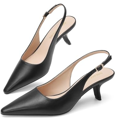 DREAM PAIRS Women's Slingback Kitten Heels Pumps Shoes,Black-Pu,8