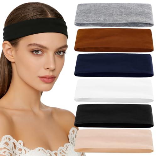 BAHME 6 Pcs Cinta Pelo, Cinta Pelo Mujer, Diadema Elástica, Bandas para el Sudor, Diadema de Yoga Deportivo,Diadema Deportiva Antideslizante, Cinta Sudor Cabeza de Mujer y Hombre para Yoga, Fitness