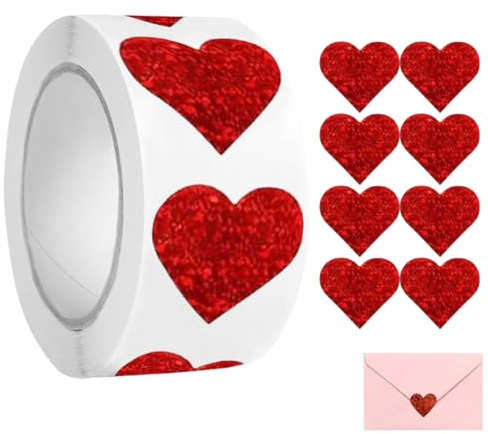YIPFEN Rotolo di adesivi a forma di cuore, 500, autoadesivi, amore per San Valentino, impermeabili, rimovibili, personalizzate, pacchetti, buste artigianali, scatole, regali, feste, matrimoni