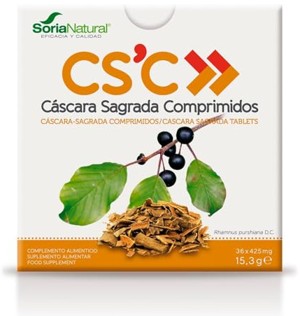 Soria Natural Cáscara Sagrada Comprimidos – Favorece la Salud Intestinal - Acción Laxante Natural – Ayuda a la Función Digestiva y a la Regulación del Estreñimiento - 36 comprimidos de 425 mg.
