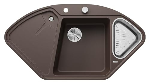 BLANCO DELTA II-F | Granitspüle aus SILGRANIT cafe | Einbauart: Flächenbündig | Hauptbecken links | für 80 cm breite Unterschränke | Eckspüle | Ergonomische Anordnung | [104,2x56x19,5 cm]