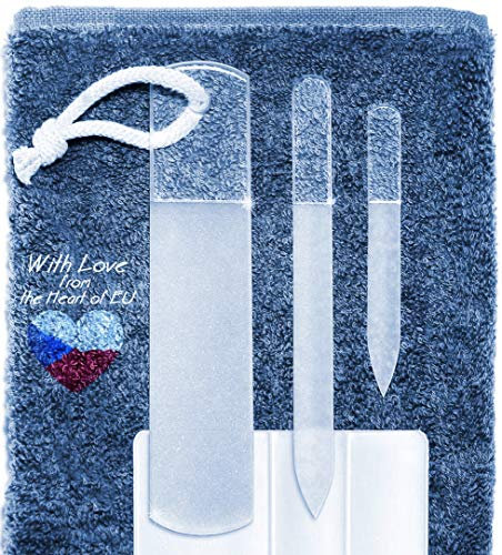 Juego de Limas de Cristal Checo para Uñas - Lima de Callos, Doble Superficie de Granos Diferentes, Manicura y Pedicura, Cuidado de las Uñas y Nail Art Profesional, Calidad de la UE