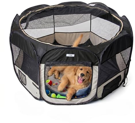 AQPET Box per Animali Cani e Gatti Cuccioli recinto Pieghevole Tessuto Impermeabile (Nero, Nero)