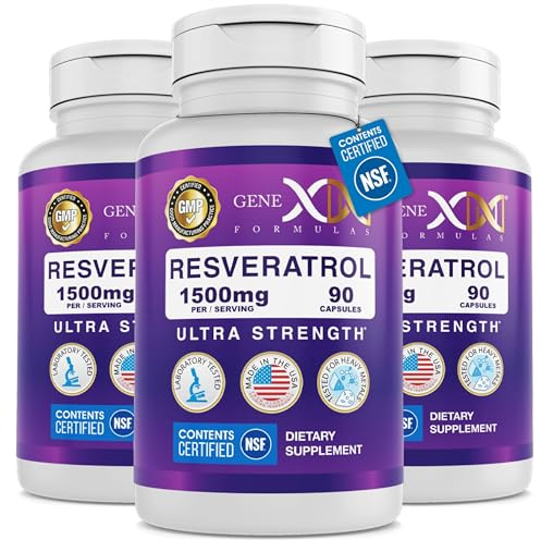Genex Formulas 1500mg Resveratrol with BioPerine for Absorption (3 Pack) | Organic Trans-Resveratrol Capsules from Japanese Knotweed, Antioxidant Supplement for Healthy Aging