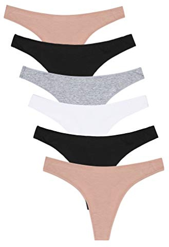 Channo Tanga Coton Femme, Lot de String Respirants Invisibles, Multicolores, Paquet de 6 Pièces, L/XL
