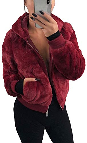 Sweats à Capuche en Fausse Fourrure Femme Manteau Zippés Veste à Manches Longues Hiver Chaud et Moelleux Cardigan Outwear avec Poches