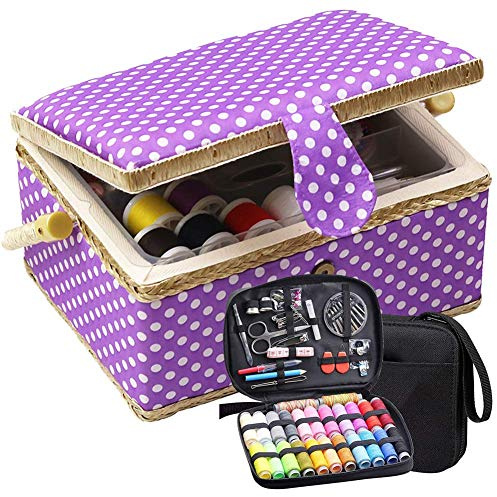 MULTIONS Large Sewing Basket with Sewing Kit, Sewing Box Organizer for Sewing Supplies Storage, DIY Sewing Kit for Adults, Beginner, Kids, Travel and Home