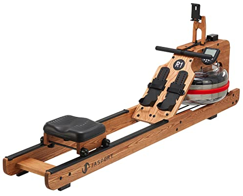 JASPORT R1 | Wasser-Rudergerät für zuhause aus Massiveholz (Esche) | Rudermaschine mit Trainingscomputer (Kinomap kompatibel) & Tablethalterung (Natur)