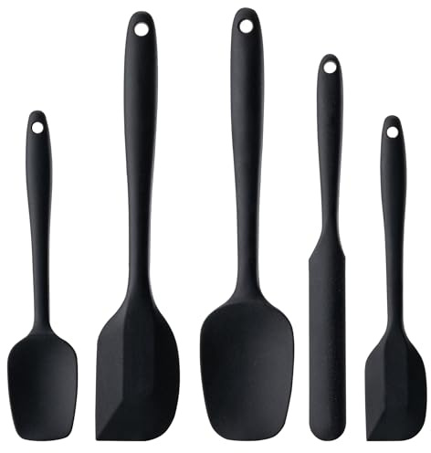 Silikonspatelset, 5 delar gummispatlar av livsmedelskvalitet för bakning, matlagning och blandning hög värmebeständig non-stick diskmaskinssäker BPA-fri (svart)