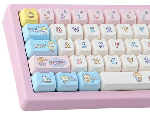 Sunzit Cute Custom Keycaps 138 Keys PBT Keycap Set,MAO Profile keycaps Dye-Sub Colourful Kindergarten Keycaps for Cherry MX Switches ANSI UK Layout Mechanical Gaming Keyboard