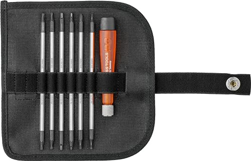 PB Swiss Tools Mini Schraubendreher Set PB 513 | 100% Swiss Made | 6-teiliges Schraubenzieher Set mit Duplex-Wechselklingen Torx Kreuzschlitz Schlitz Innensechskant in kompakter Kunstleder Rolltasche