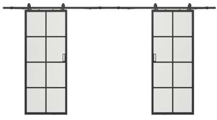 Vente-unique-Puerta corredera doble - aluminio y vidrio templado esmerilado - 2 x Alt. 205 x L83 cm - WILDEN II