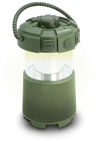 METRONIC 477506 - Altavoz Bluetooth splashproof con Linterna, Resistente al Agua IPX5, 30W, 3 Modos de iluminación, powerbank, lampara Exterior, portátil, inalámbrica para Bricolaje, jardín, Camping