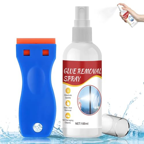 Quita Pegamento, Quita Adhesivos, Spray Adhesivo Pegamento, Viene con Raspador Multifuncional, Elimina Rápidamente Residuos Etiquetas Pegamento Rebeldes de Todas Superficies 100ml