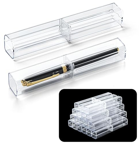 Lesnala 20Pcs Acrylic Clear Pen Gift Box Plastic Single Bulk Reusable Ballpoint Storage Display Case for Student School Office Supply Souvenir Present Packaging