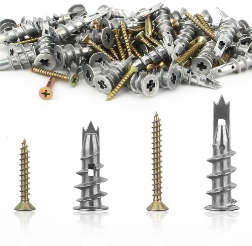 100 Stück Gipskartondübel,Selbstbohrender Rigips Dübel mit Schrauben,Hohlraumdübel Set,Rigips Dübel für Schwere Lasten,Trockenbau Dübel für Rigipswände, Befestigung In Gipsfaserplatten Beton