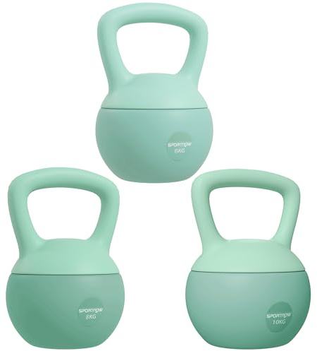 SPORTNOW 3 Pesas Rusas 6/8/10 kg Soft Kettlebells Relleno de Arena Metálica y Mango Antideslizante para Entrenamiento Culturismo en Casa Gimnasio Verde