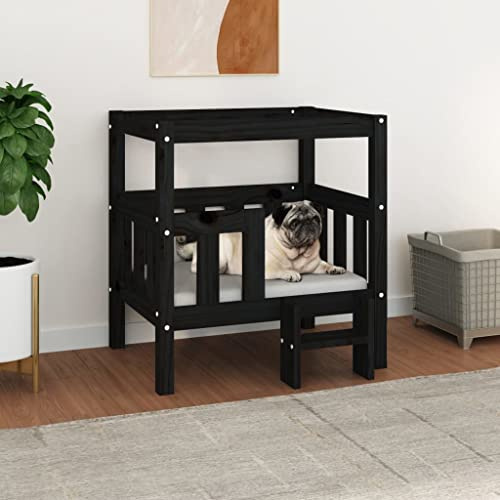 Teenpull Cuccia per cani in legno di pino massello nero, 65,5 x 43 x 70 cm, resistente cuccia per cani, comodo posto letto interno