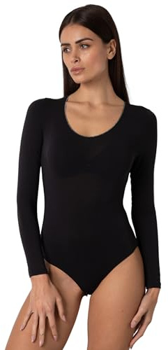 Lovable Maglia Manica Lunga Body in Micromodal Elasticizzato | Scollo Tondo Ampio | Materiale Morbido e Traspirante | Maglieria Donna, Nero, S