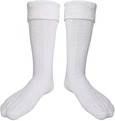 Tartancity White Kilt Hose Socks – Traditional Highland Dress Socks for Men – Ribbed Long Wool Blend Hose for Kilts & Ghillie Brogues