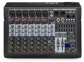 Contrôleur DJ, Mixeur 99 DSP Entrée MP3 numérique Alimentation fantôme 48 V Égaliseur 7 niveaux Enregistrement de podcast avec Bluetooth(8CHANNEL)