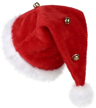 haozaikeji Luxury Plush Santa Hat with Bells Classic Red Velvet Creative Bells Adults Christmas Headwear Xmas Hat for Christmas New Year Party Festival