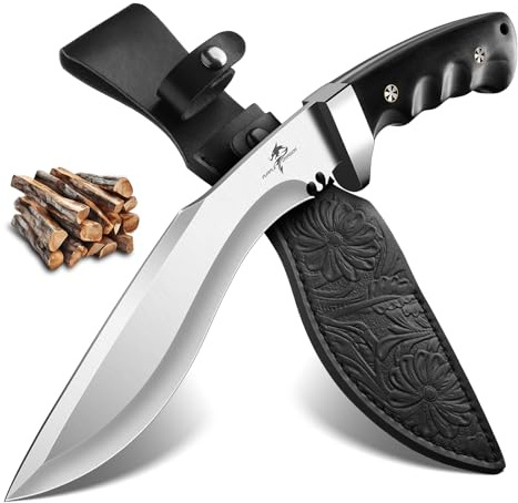 Purple Dragon Grande Coltello da Esterno - Lama Fissa con Fodero - Affilato Coltello da Campeggio e Bushcraft con Manico in Legno - Coltello da Sopravvivenza Full Tang, Regalo per Uomo