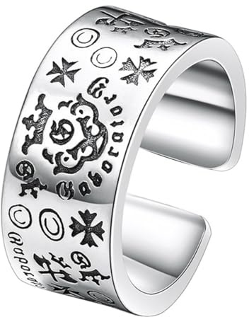 Herrring i 925 sterlingsilver med kors, nordisk justerbar kronring med kors