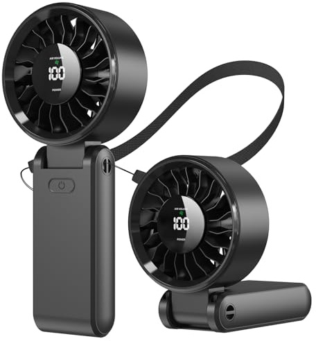 LEBKOVL Mini Ventilatore Portatile 3-in-1-5000mAh Batteria Ricaricabile USB, 5 Velocità, Pieghevole 135° per Uso Mano/Scrivania/Collo, 33dB Silenzioso con Cordino per Viaggi Ufficio Regalo Estivo