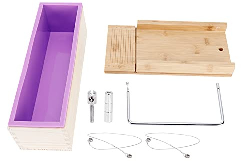 Molde de jabón de bambú de 1200 ml con cortador de alambre, juego para hacer jabón y cortar pan, herramienta de cocina DIY forrada de silicona para velas, chocolate y hielo, apta p
