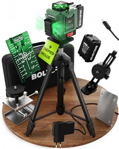 ProLaser 4x360° Livella Laser a Croce con Treppiede - Laser Verde Autolivellante, Livella Laser Edilizia, 16 Linee, 2 Batterie, Custodia & Accessori per Piastrelle, Pareti & Installazione