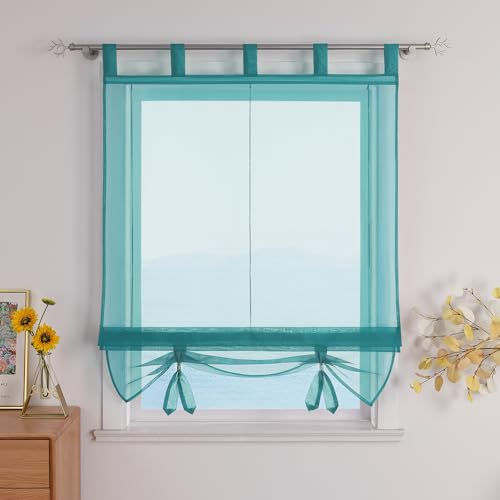 ESLIR Raffrollo mit Schlaufen Gardinen Küche Raffgardinen Transparent Schlaufenrollo Vorhänge Modern Voile Blau BxH 120x155cm 1 Stück