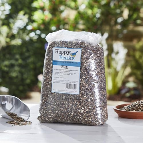Happy Beaks Premium Goldfinch Mix Seeds - Ideal Feed for Gold Finch, 100% Naural & All Year Bird Food Includes Nyger seed, Safflower & Canary Seed, Nutritious | Wild Bird Garden Mixed Seed (5kg)
