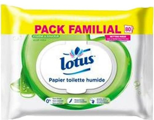 Lotus - Salviette aloe vera, carta igienica umida, confezione da 80 salviette