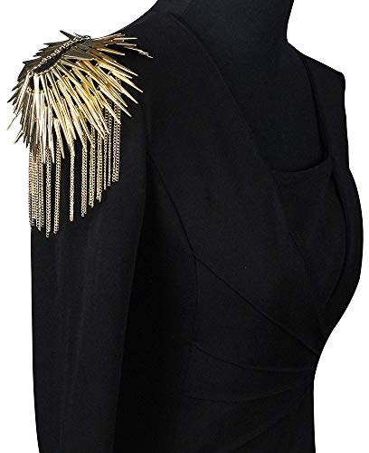 Beaded Rock Punk Rivet Shoulder Patches Motifs Fringe Epaulets for Suit Stage Clothes Shoulder Brooches 2 Pieces (Gold)