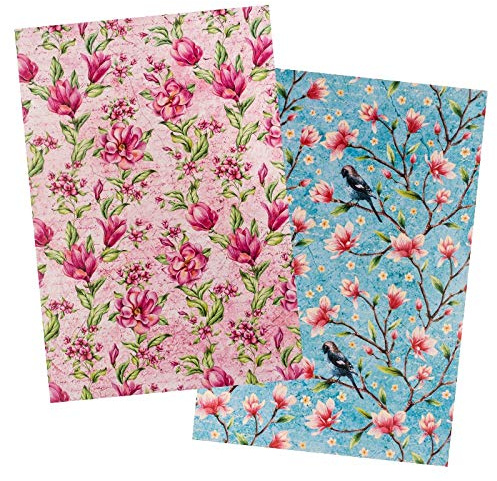 Ideen mit Herz - 2 hojas papel de arroz, elegante papel Decoupage, DIN A4, 2 diseños diferentes, vintage, Navidad, etc. (Flores 22)