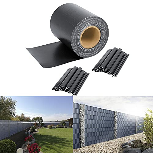 SWANEW Strisce frangivista in PVC, 35 m x 19 cm, per recinzioni a doppia asta, incluse 30 clip di fissaggio, in PVC, per recinzione da giardino, balcone, antracite