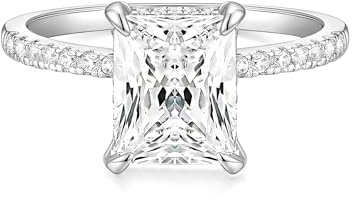 TIGRADE 4CT Engagement Ring for Women Radiant Cut Cubic Zirconia Wedding Band CZ Promise Anniversary Ring Size 3-13, Silver, Size 6.5