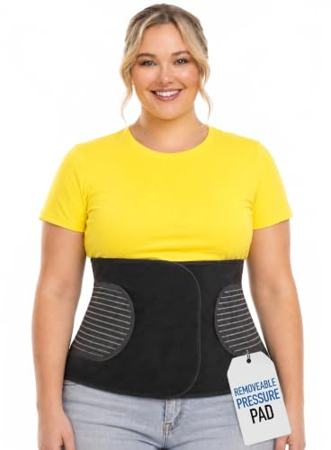 Hernia Belt for Men or Women - Plus Size Abdominal Binder Post Surgery Tummy Tuck Support Belts for Umbilical Hernias, Inguinal, Navel Belly Hernias, Hysterectomy, Postpartum Stomach Pad (Large/XL)