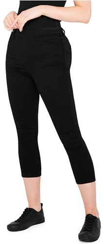 Jeggings Femme Jean Corsaire Confort Stretch Pantacourt Femme en Jean Capri Vêtements Femme Fille Ado Été Coton Jegging Slim Extensible Taille Élastique 36-48 (Noir, 48)