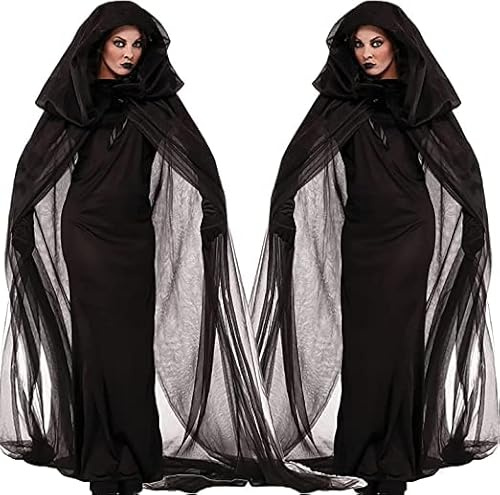 Cape de Novia Cadáver Halloween Disfraz de Bruja Mujer Abrigo con Capucha Largo de Diablo Vampiro Zombie Gótico Vestido de Disfraz Halloween Accesorios de Halloween Cosplay Mascarada Carnaval,