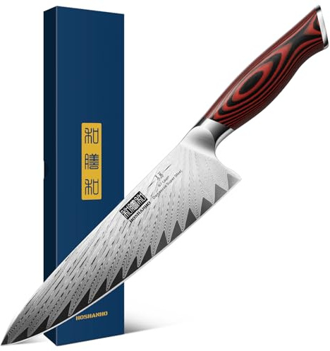 HOSHANHO 8 Inch Damascus Chef Knife, Professional Chef Knife Damascus Super Steel Kitchen Knife, Ultra Sharp Cooking Knife with Ergonomic G10 Handle