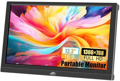 Kenowa Portable Monitor 13.3 Inch HD 1366x768P LED Display Small HDMI Monitor Built-in Speaker and Adjustable Support HDMI VGA Port, External Display for Laptop PC Mac Xbox PS4/5