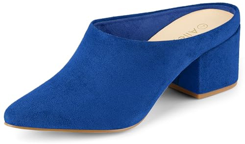 Allegra K Mules da donna a punta senza lacci con tacco a blocco, Blu scuro, 39.5 EU