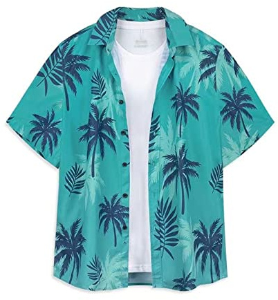 Generic Men's Hawaiian Shirts Summer T Shirts for Men UK Casual Shirts Mens Hawian Shirts Holiday Shirts Mens Holiday Clothes Mens Linen Shirt Green 3XL