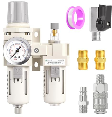 TAILONZ PNEUMATIC 1/2 tum BSP luftfilter tryckregulator vatten/olja trappa separator kombo (0-1MPA), luftverktyg kompressorfilter med manometer AC4010-04 (manuell dränering)