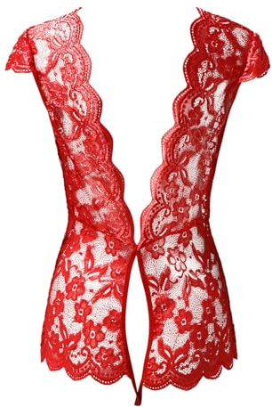 Satohom Lingerie Femmes Body et Combinaison Dos Nu Décolleté Dentelle V-Sexe Teddy Culotte Ouverte Nuisette Bras-Ouvert Ensembles